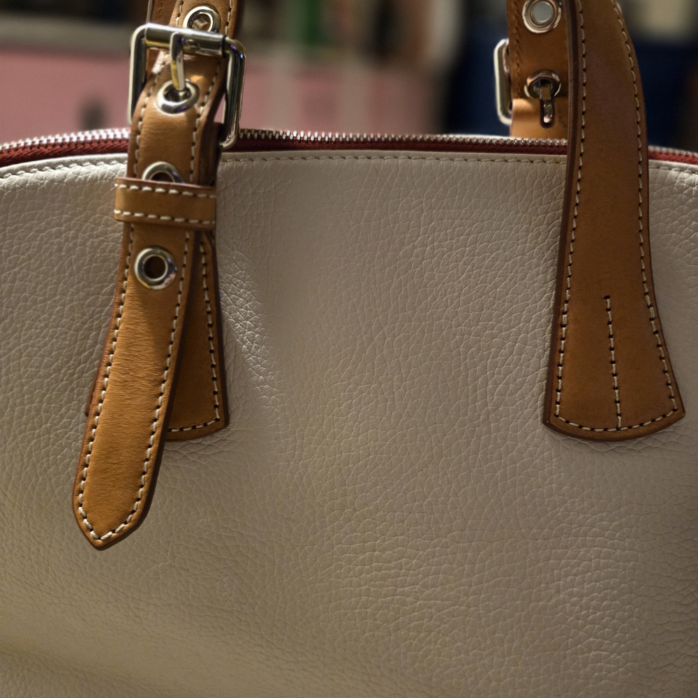 Dooney & Bourke Patterson Large Audrey Cream Leather Satchel with Tan Trim - Picture 4 of 12